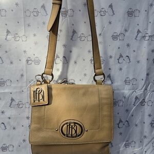 Mia Battina Beige Leather Shoulder Bag with Signature Logo Hardware